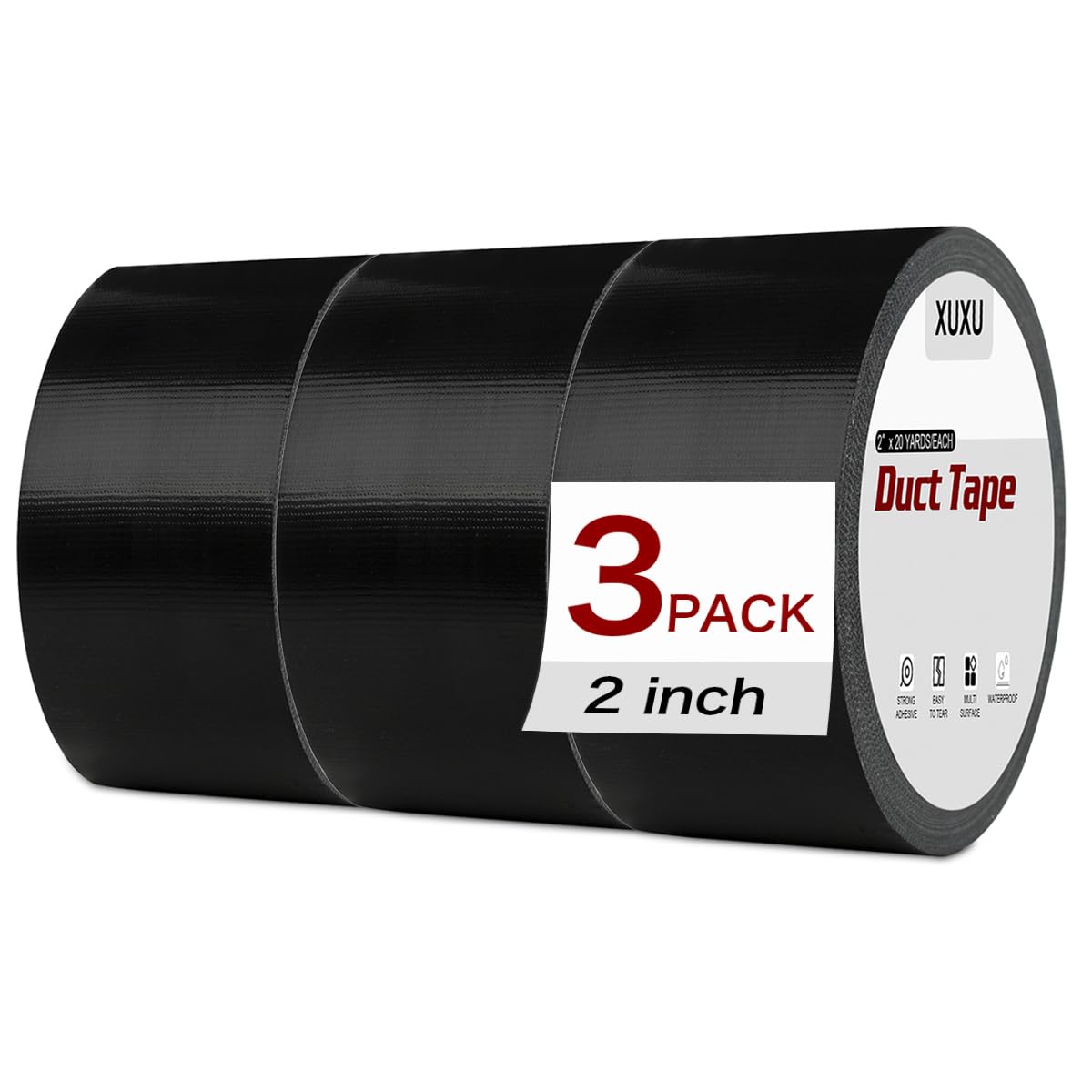 XUXU 3Pack Black Duct Tape Heavy Duty Waterproof Strong Adhesive